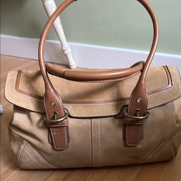 Coach Handbags - Coach Tan Suede and Leather Satchel